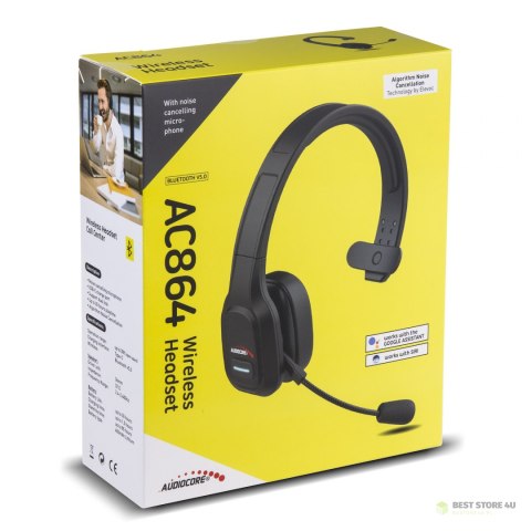 Słuchawki bluetooth call center z mikrofonem Audiocore, QCC3020, ANC, AVRCP, A2DP, HSP, HFP, kodek SBC AAC, AC864 Słuchawki bluetooth call center z mikrofonem Audiocore, QCC3020, ANC, AVRCP, A2DP, HSP, HFP, kodek SBC AAC, AC864