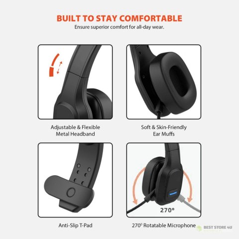Słuchawki bluetooth call center z mikrofonem Audiocore, QCC3020, ANC, AVRCP, A2DP, HSP, HFP, kodek SBC AAC, AC864 Słuchawki bluetooth call center z mikrofonem Audiocore, QCC3020, ANC, AVRCP, A2DP, HSP, HFP, kodek SBC AAC, AC864