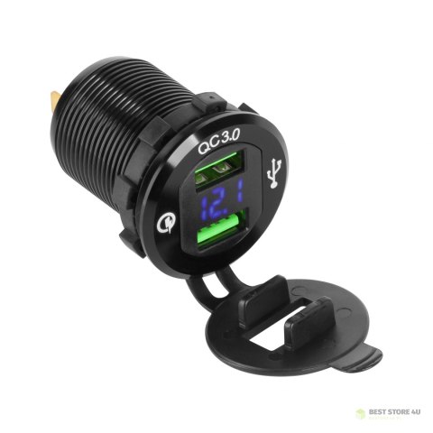 Ładowarka samochodowa 2xUSB z funkcją Quick Charge i miernikiem napięcia Ładowarka samochodowa 2xUSB z funkcją Quick Charge i miernikiem napięcia
