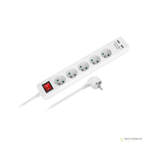 Przedłużacz sieciowy Rebel 5 gniazd + 2 gniazda USB, z wyłącznikiem- 3m Przedłużacz sieciowy Rebel 5 gniazd + 2 gniazda USB, z wyłącznikiem- 3m