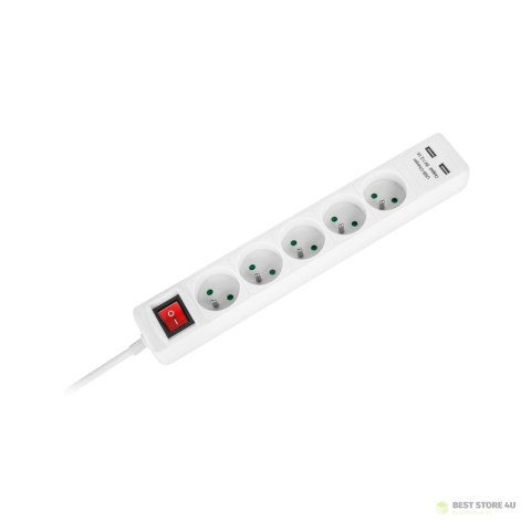 Przedłużacz sieciowy Rebel 5 gniazd + 2 gniazda USB, z wyłącznikiem- 3m Przedłużacz sieciowy Rebel 5 gniazd + 2 gniazda USB, z wyłącznikiem- 3m