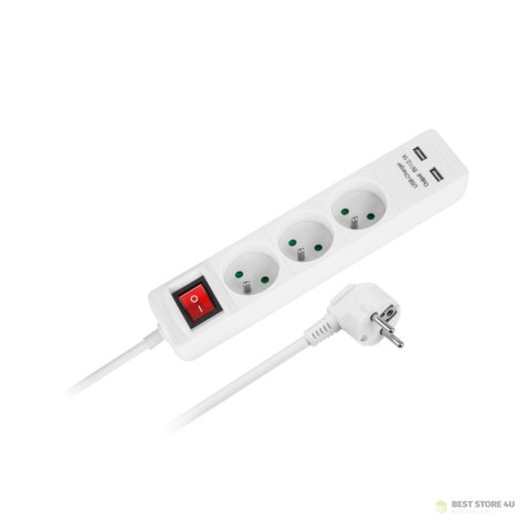 URZ3202-1,5 Przedłużacz sieciowy 3 gniazda + 2 gniazda USB z wyłącznikiem - 1.5m URZ3202-1,5 Przedłużacz sieciowy 3 gniazda + 2 gniazda USB z wyłącznikiem - 1.5m