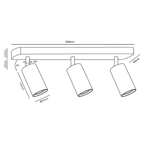 Lampa ścienno-sufitowa Maclean, punktowa, ruchoma, aluminiowa, 3xGU10, 55x100mm, kolor czarny mat, MCE453 B