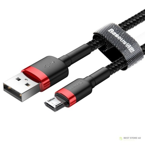 Nylonowy kabel przewód Micro USB 2.4A 1M Szybkie Ładowanie Quick Charge 3.0 czerwono-czarny Baseus CAMKLF-B91 Nylonowy kabel przewód Micro USB 2.4A 1M Szybkie Ładowanie Quick Charge 3.0 czerwono-czarny Baseus CAMKLF-B91