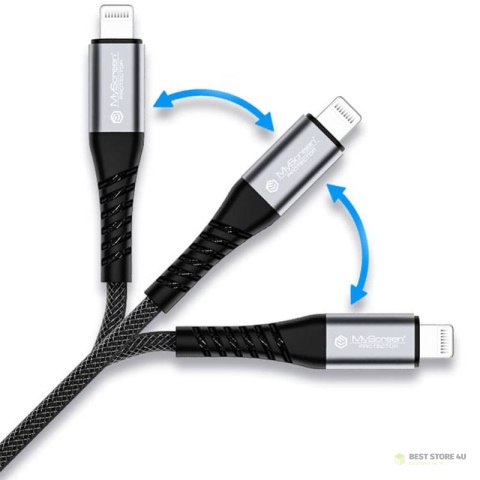 Kabel 60W 3A 1,2m USB Typ C na Apple Lightning MyScreen Protector Kevlar szary Kabel 60W 3A 1,2m USB Typ C na Apple Lightning MyScreen Protector Kevlar szary