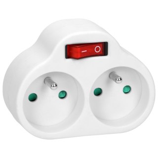 Rozgałęźnik 2x2P+Z z włącznikiem, biały