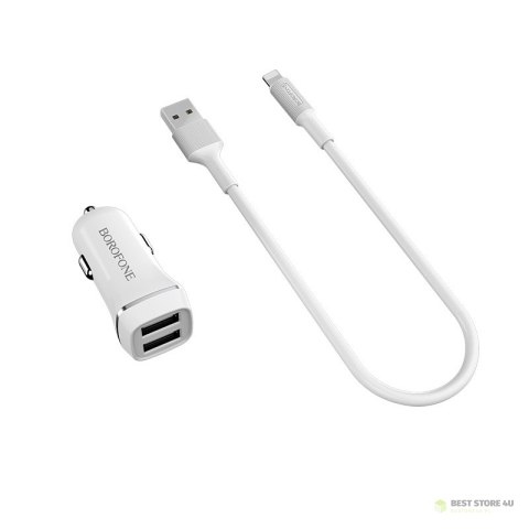 Borofone - ładowarka samochodowa 2x USB kabel Lightning w zestawie, biały Borofone - ładowarka samochodowa 2x USB kabel Lightning w zestawie, biały