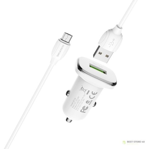 Borofone - ładowarka samochodowa USB z QC3.0 i kablem micro USB w zestawie, biały Borofone - ładowarka samochodowa USB z QC3.0 i kablem micro USB w zestawie, biały