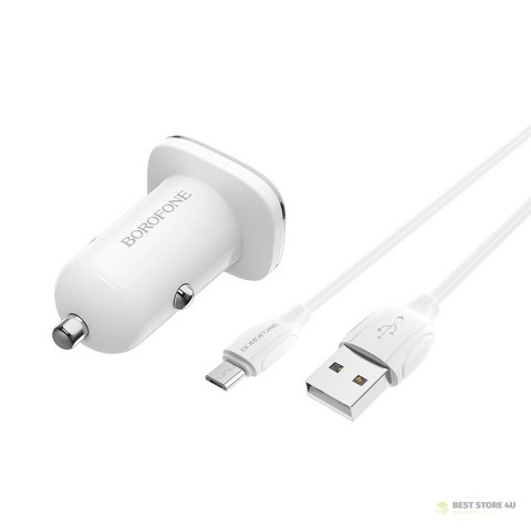 Borofone - ładowarka samochodowa USB z QC3.0 i kablem micro USB w zestawie, biały Borofone - ładowarka samochodowa USB z QC3.0 i kablem micro USB w zestawie, biały