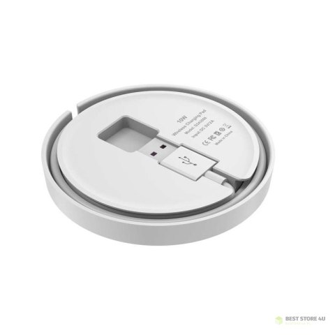 Budi - Ładowarka bezprzewodowa Qi 10W + wbudowany kabel (Biały) Budi - Ładowarka bezprzewodowa Qi 10W + wbudowany kabel (Biały)