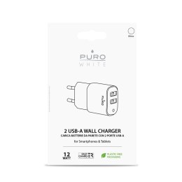 PURO White Mini Travel Fast Charger - Szybka ładowarka sieciowa 2 x USB-A 12 W, 2.4 A (biały)