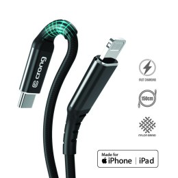 Crong Armor Link - Kabel MFi USB-C / Lightning w oplocie 150cm (czarny)