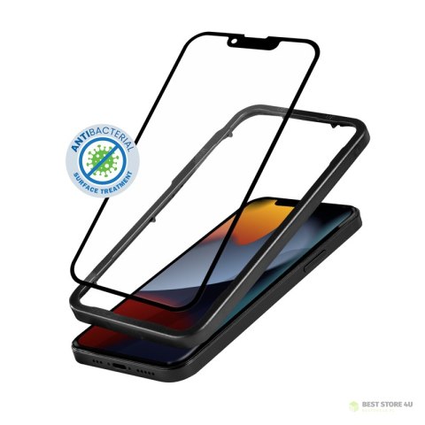 Crong Anti-Bacterial 3D Armour Glass - Szkło hartowane 9H na cały ekran iPhone 13 / iPhone 13 Pro + ramka instalacyjna