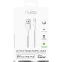 PURO Fabric Ultra Strong - Kabel w oplocie heavy duty USB-A / Lightning MFi 1,2m (biały)