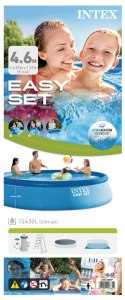 Intex Easy Set Pool Set with Filter Pump, Safety Ladder, Ground Cloth, Cover Blue, Age 6+, 457x107 cm