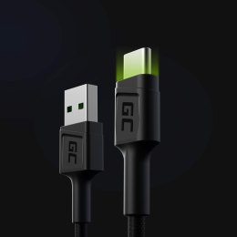 Green Cell Ray - Kabel Przewód USB - USB-C 120cm z zielonym podświetleniem LED i obsługą szybkiego ładowania Ultra Charge, QC 3.