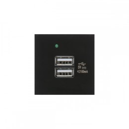 Gniazdo USBx2 z ładowarką Maclean, podwójne, 2.1A fast charge, czarne, MCE728B