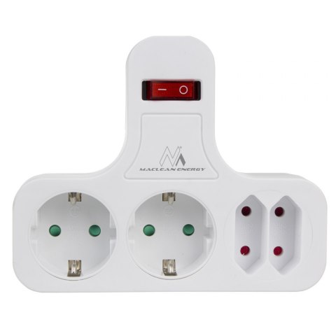 Gniazdko prądowe Maclean, Poczwórne z wyłącznikiem, Nóżką stabilizującą, Typu schuko, 2x2.5A, 2x16A, MCE224
