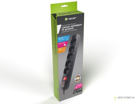 Listwa zasilająca TRACER PowerGuard + 1.8 m Black (5 gniazd) Listwa zasilająca TRACER PowerGuard + 1.8 m Black (5 gniazd)
