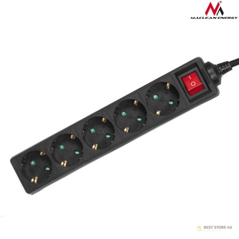 Listwa zasilająca Maclean, Przedłużacz 5 gniazd Z wyłącznikiem, Czarny, Typ niemiecki, 3500W, 5m, MCE227G Listwa zasilająca Maclean, Przedłużacz 5 gniazd Z wyłącznikiem, Czarny, Typ niemiecki, 3500W, 5m, MCE227G