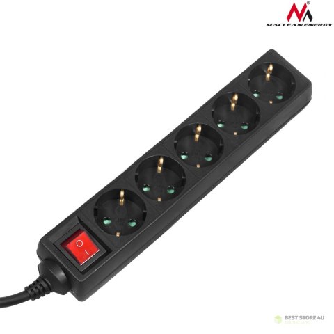 Listwa zasilająca Maclean, Przedłużacz 5 gniazd Z wyłącznikiem, Czarny, Typ niemiecki, 3500W, 5m, MCE227G Listwa zasilająca Maclean, Przedłużacz 5 gniazd Z wyłącznikiem, Czarny, Typ niemiecki, 3500W, 5m, MCE227G