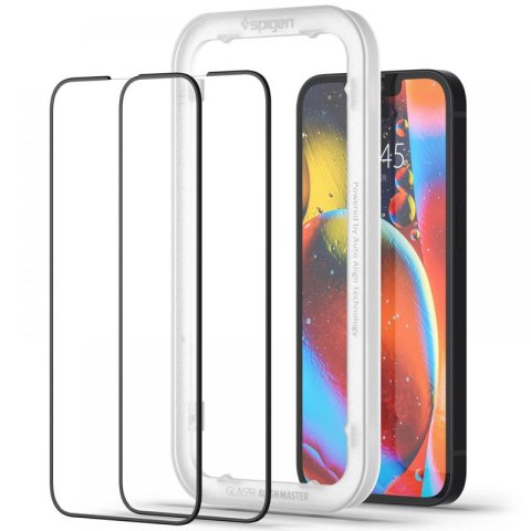 Spigen Alm Glass FC 2-Pack - Szkło hartowane do Apple iPhone 13 / iPhone 13 Pro 2 szt (Czarna ramka)