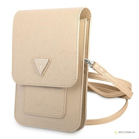 Guess Wallet Saffiano Triangle Logo Phone Bag - Torba na smartfona i akcesoria (Beige)