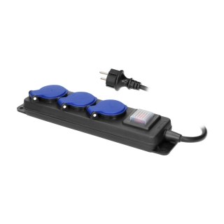 Przedłużacz warsztatowy bryzgoszczelny z wyłącznikiem IP44, 3 gniazda 2P+Z IP44, przewód gumowy, H05RR-F 3x1,5mm?, długość 5m