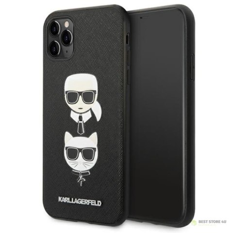 Karl Lagerfeld Saffiano Karl & Choupette Heads - Etui iPhone 11 Pro (czarny)