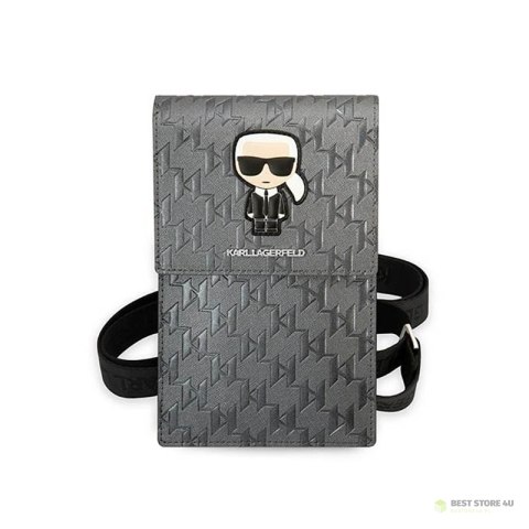 Karl Lagerfeld Monogram Ikonik Patch Wallet Phone Bag - Torba na smartfona i akcesoria (srebrny) Karl Lagerfeld Monogram Ikonik Patch Wallet Phone Bag - Torba na smartfona i akcesoria (srebrny)