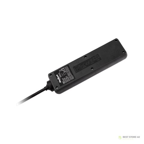 Przedłużacz sieciowy Rebel czarny 4 gniazda bez przełącznika, kabel 5m (3x1,5mm) Przedłużacz sieciowy Rebel czarny 4 gniazda bez przełącznika, kabel 5m (3x1,5mm)