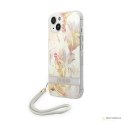 Guess Flower Cord - Etui ze smyczką iPhone 14 (fioletowy)