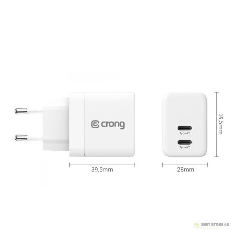 Crong Utra Compact GaN - Ładowarka sieciowa 35W PD 3.0 2x USB-C (biały) Crong Utra Compact GaN - Ładowarka sieciowa 35W PD 3.0 2x USB-C (biały)