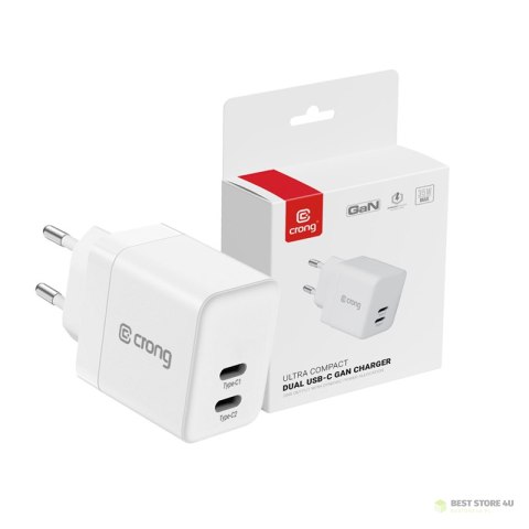 Crong Utra Compact GaN - Ładowarka sieciowa 35W PD 3.0 2x USB-C (biały) Crong Utra Compact GaN - Ładowarka sieciowa 35W PD 3.0 2x USB-C (biały)
