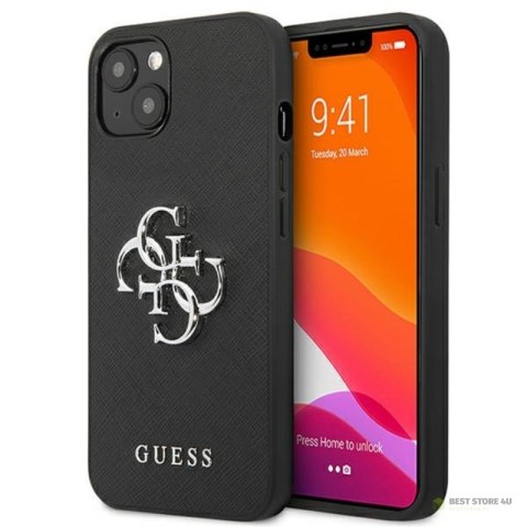 Guess Saffiano 4G Big Silver Logo - Etui iPhone 13 (czarny)