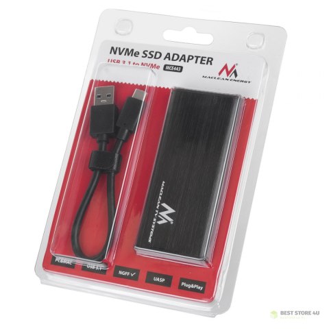 Obudowa dysku Maclean, SSD M.2, NVMe (PCIe), NGFF (SATA), USB 3.1, rozmiary 2230/2240/2260/2280, aluminiowa obudowa, MCE443 Obudowa dysku Maclean, SSD M.2, NVMe (PCIe), NGFF (SATA), USB 3.1, rozmiary 2230/2240/2260/2280, aluminiowa obudowa, MCE443