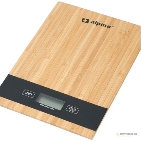 Alpina - Cyfrowa waga kuchenna bambusowa 5kg Alpina - Cyfrowa waga kuchenna bambusowa 5kg