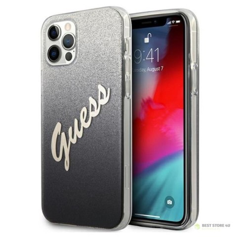 Guess Glitter Gradient Script - Etui iPhone 12 / iPhone 12 Pro (czarny)