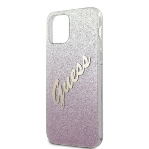 Guess Glitter Gradient Script - Etui iPhone 12 / iPhone 12 Pro (różowy)