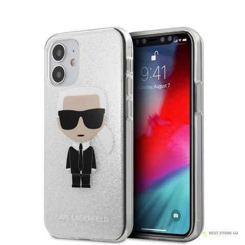 Karl Lagerfeld Iconik Glitter - Etui iPhone 12 Mini (srebrny)