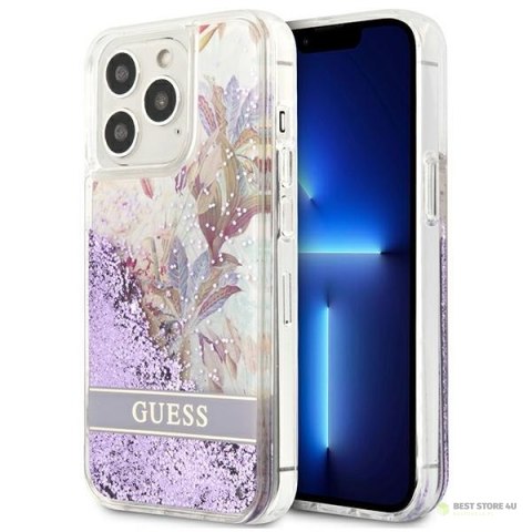 Guess Liquid Glitter Flower - Etui iPhone 13 Pro (fioletowy)