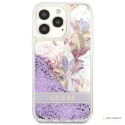 Guess Liquid Glitter Flower - Etui iPhone 13 Pro (fioletowy)