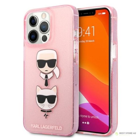 Karl Lagerfeld Glitter Karl & Choupette Head - Etui iPhone 13 Pro Max (różowy)