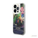 Guess Liquid Glitter Flower - Etui iPhone 14 Pro (niebieski)