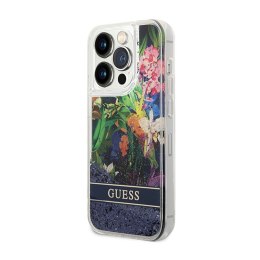 Guess Liquid Glitter Flower - Etui iPhone 14 Pro (niebieski)