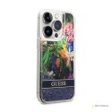 Guess Liquid Glitter Flower - Etui iPhone 14 Pro (niebieski)