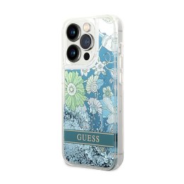 Guess Liquid Glitter Flower - Etui iPhone 14 Pro (zielony)