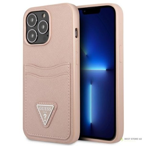 Guess Saffiano Double Card Triangle - Etui iPhone 13 Pro Max (różowy)