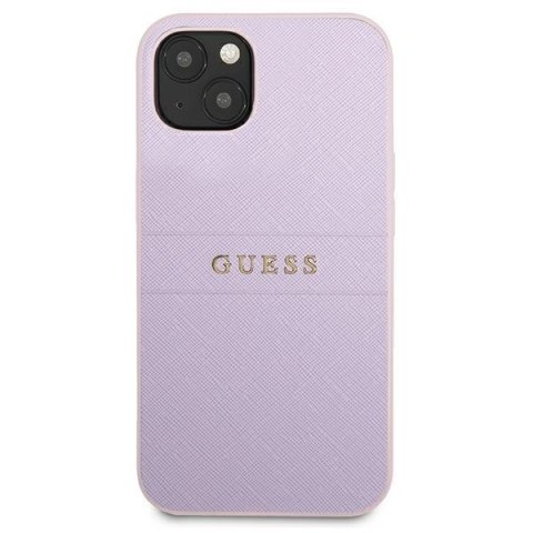 Guess Saffiano Hot Stamp & Metal Logo - Etui iPhone 13 mini (liliowy)