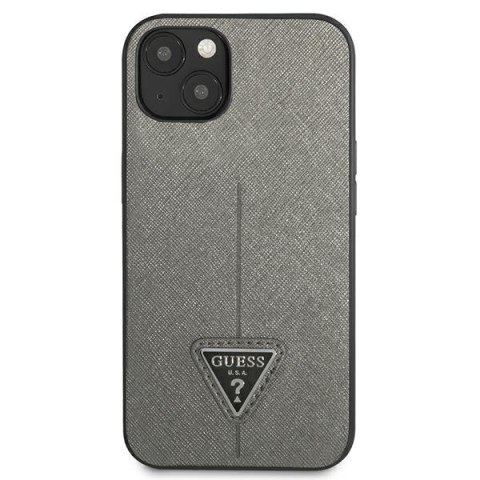 Guess Saffiano Triangle Logo Case - Etui iPhone 13 mini (srebrny)